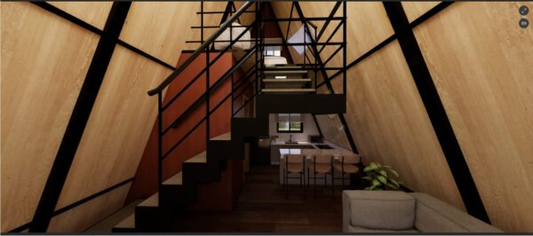 Chalé 44m² – Um quarto no mezanino – Interior 1