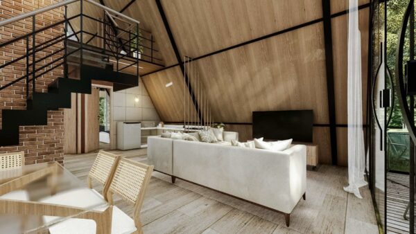 Chalé 106m² – Três quartos, suíte no mezanino – Interior 2