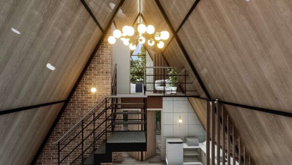Chalé 106m² – Três quartos, suíte no mezanino – Interior 1