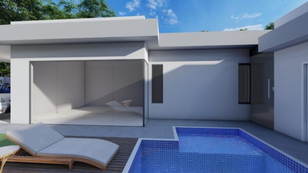Casa em estrutura metálica 93m² – 2 suítes e 2 vagas cobertas – Exterior 2
