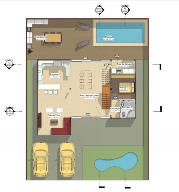 Casa em estrutura metálica 190m² – Planta baixa 1