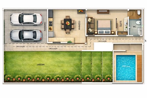Casa em estrutura metálica 53m² – Planta baixa 1