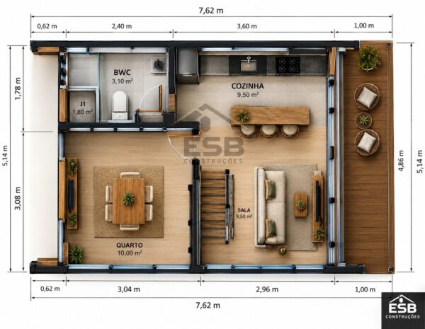 Chalé Escandinavo 50m² – Planta baixa 1