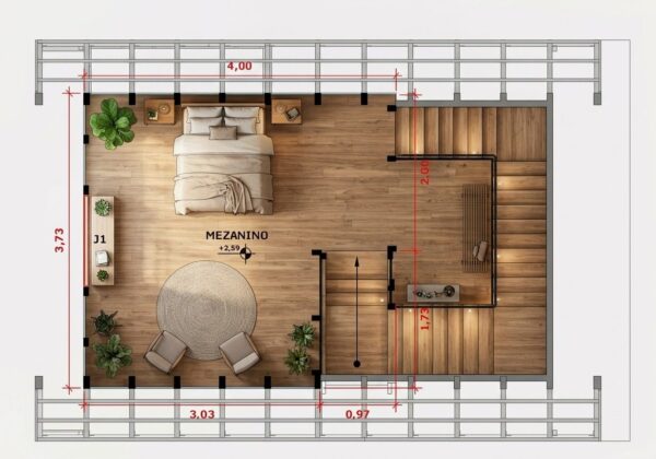 Chalé Escandinavo 50m² – Planta baixa 2