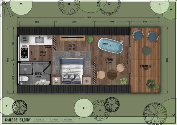 Chalé Escandinavo 33m² – Planta baixa 1
