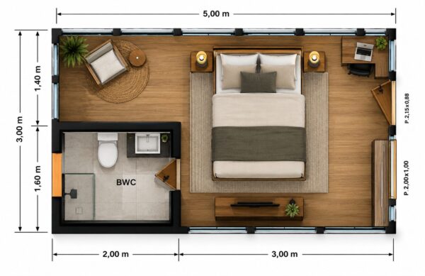 Chalé Escandinavo 15m² – Planta baixa 1